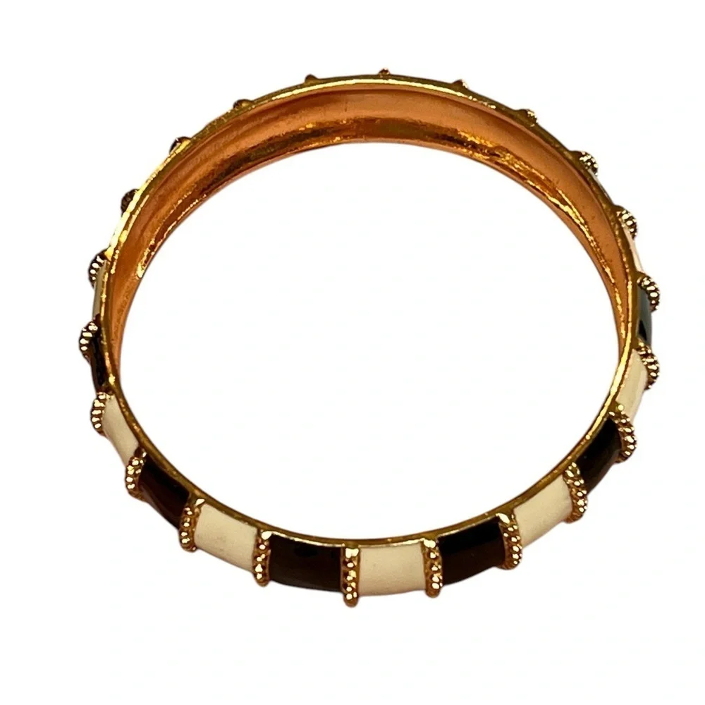 Kate Spade 12 Karat NY Harbor Lights Stripe Gold Black White Bangle Bracelet